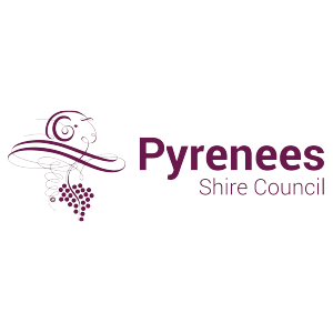 Pyrenees Shire Council logo with a decorative vine and grape cluster beside the text in purple.